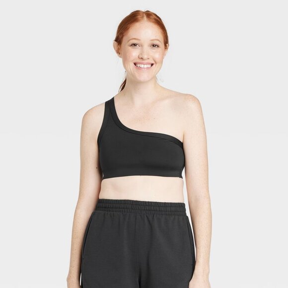 NEW Light Support Brushed Sculpt Asymmetrical Sports Bra All in Motion™ Black S - Picture 1 of 6